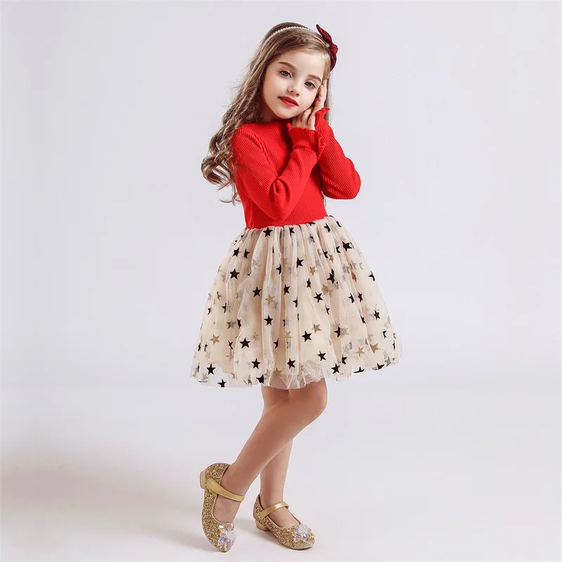 Autumn Winter Girls Dress Fashion Princess Full Sleeves Kids Dresses for Knitted Sweater Christmas Vestidos | Детская одежда и