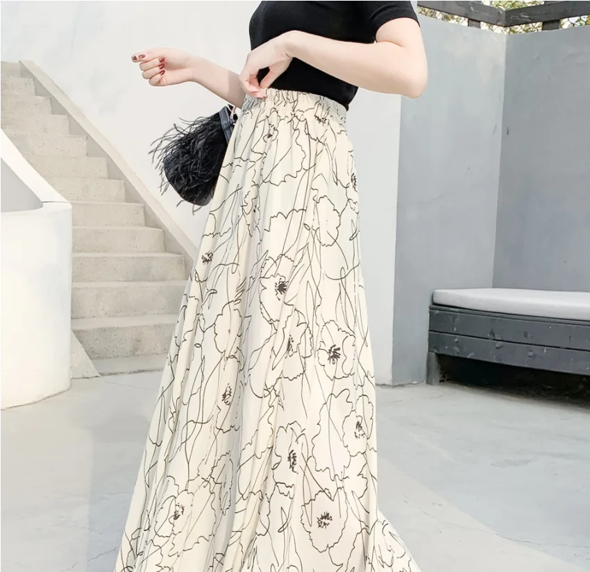 Длинные юбки для женщин Цветочная шифоновая юбка макси с высокой талией