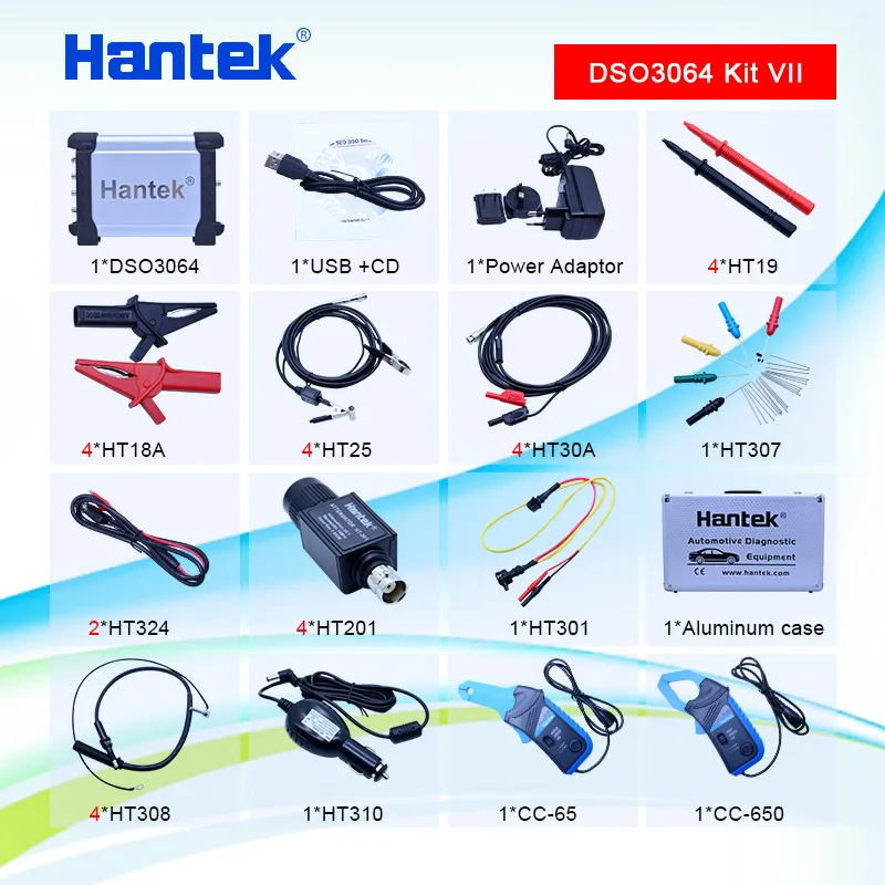 Hantek DSO3064 набор VII Автомобильный диагностический осциллограф USB 2,0 4CH 200 мс/с 60 МГц счетчик Frenquency LAN опционально