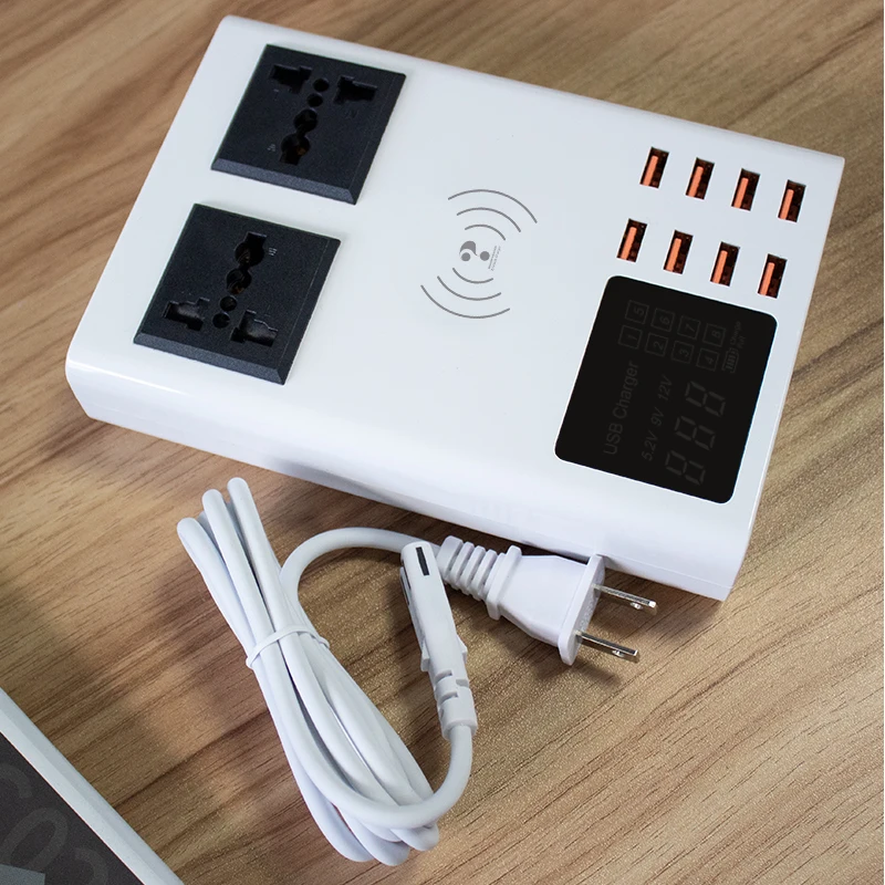

8 Ports QI wireless fast charger quick charge station led display mobile phone wall usb charge 8 Port Smart USB Charger