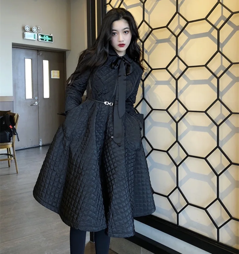 2021 Fall Cotton-padded Jacket Retro Long Waist Warm Winter Cotton Dress Women's Net Red Cotton Overcoat Slim Bandage Robe