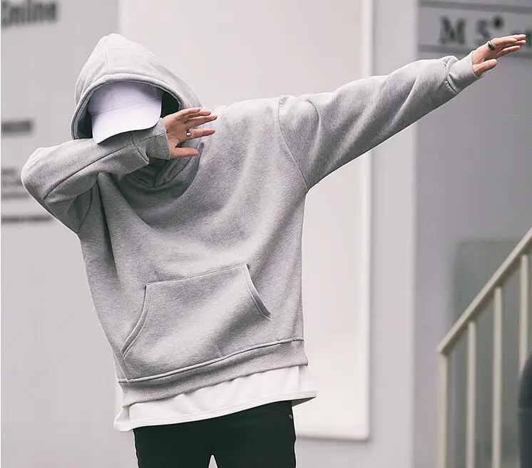 Grey (thick) Разноцветные негабаритные мужские толстовки в стиле хип-хоп, однотонные уличные Толстовки, Толстовки Унисекс - Цвет: Grey (thick)