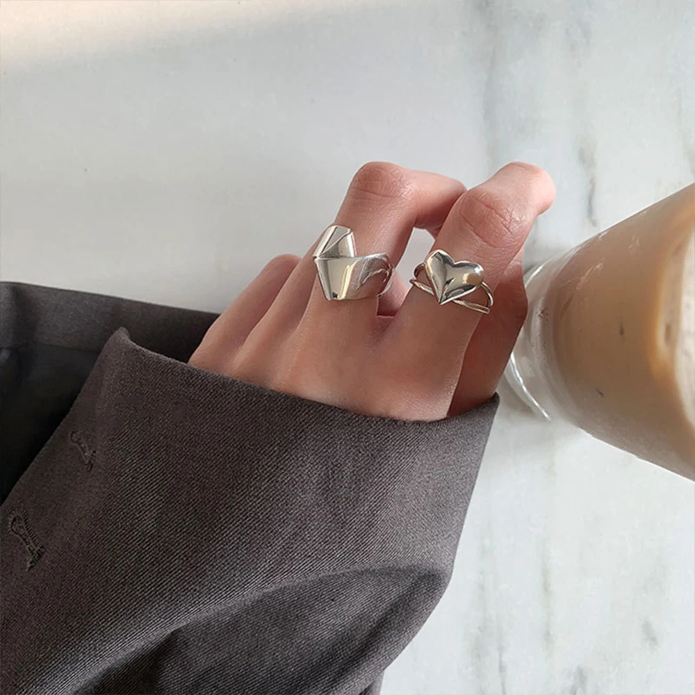 

The geometric Heart Irregular Finger ring Temperament Personality Creative Rings Metal Hyperbole Adjustable Finger Ring