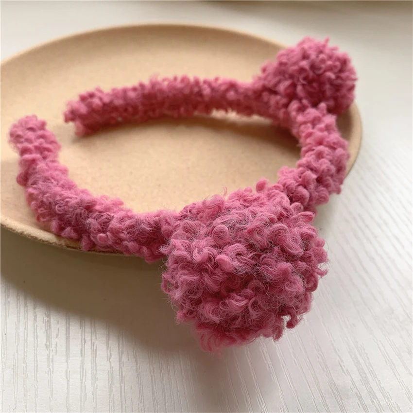 Зимний плюшевый ободок Levao с двумя шариками шерстяная лента для волос девочек