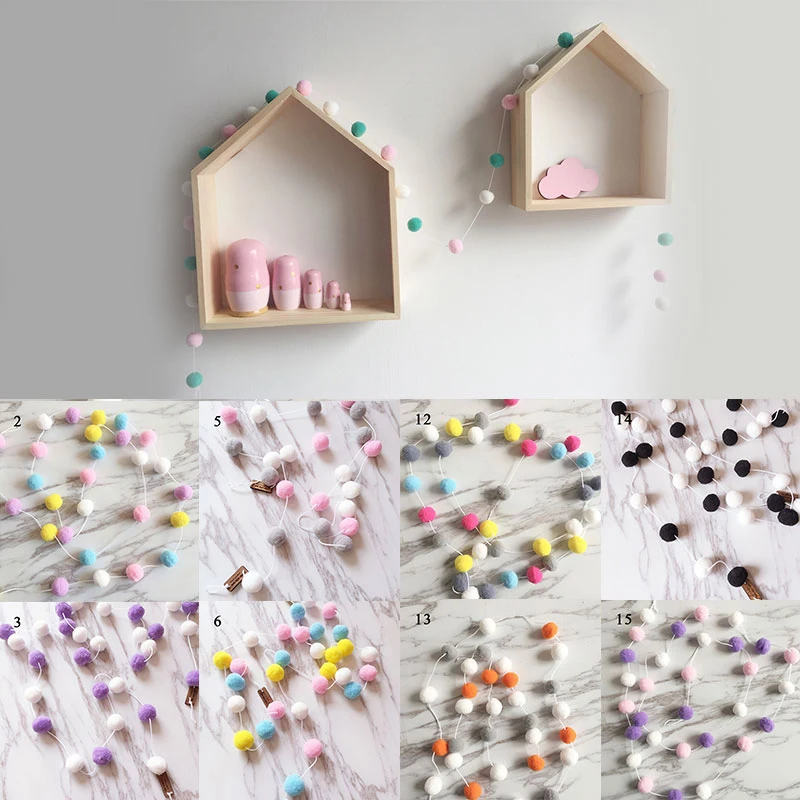 

Ins Nordic Style Wool Felt Ball Pendant Deco Rainbow Soft Pom Pom Garland DIY Kid Bedroom Wall Tassel Hanging Ornament