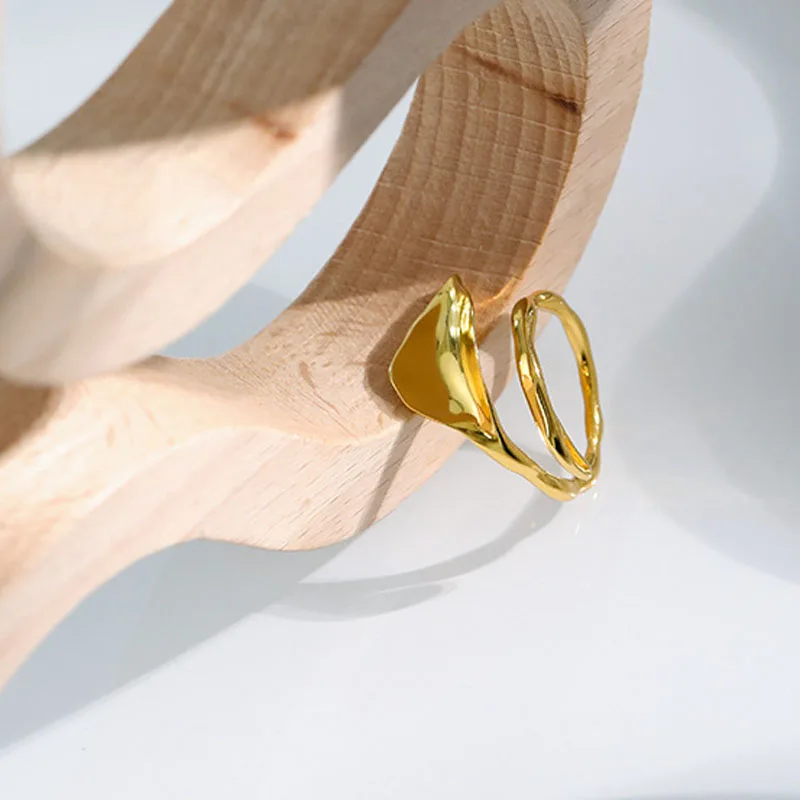 

YPAY 100% Genuine 925 Sterling Silver Open Rings for Women Korea INS Irregular Concave and Convex Lotus Leaf Jewelry YMR1138