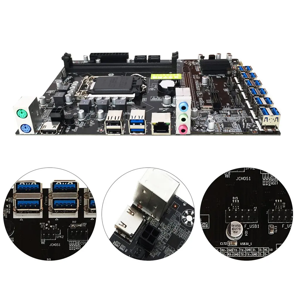 

Материнская плата для майнинга B250C, 12 USB 3,0 к PCIe X16 PCI-E 16X, слот для графической карты с поддержкой LGA 1151 DDR4 SATA HDMI-совместимый Биткоин