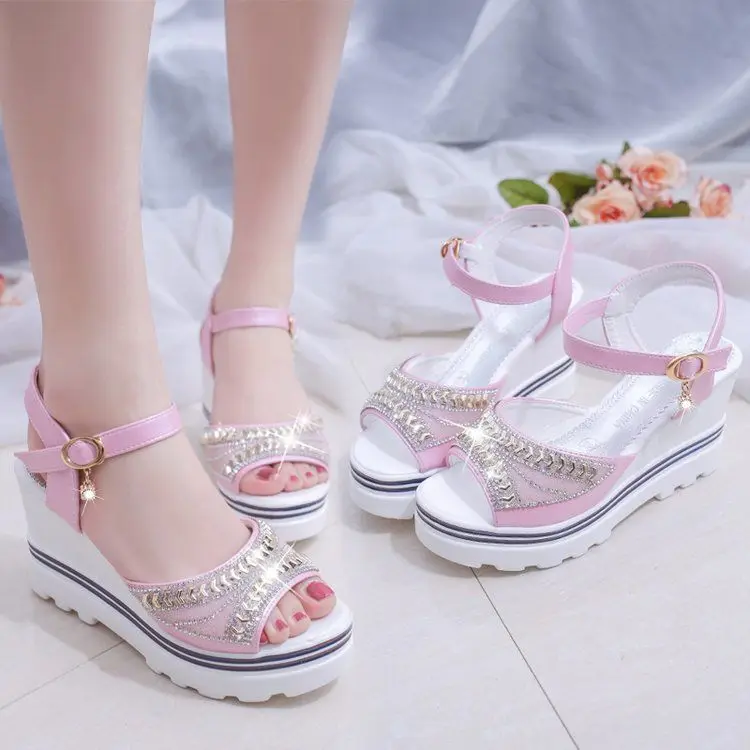 

2020Women Thick Bottom Sandals Wedges Sandals Shoes For Women Fashion Women Summer Wedge Heel Open Toe Buckle Strap Sandals