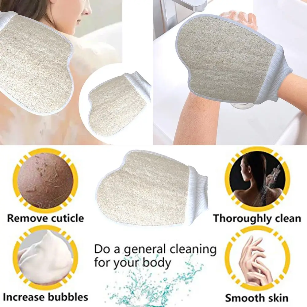 

2PC Shower Bath Gloves Exfoliating Wash Skin Spa Massage Scrub Body Scrubber Glove Natural Loofah Bath Sponge and Shower Loofah