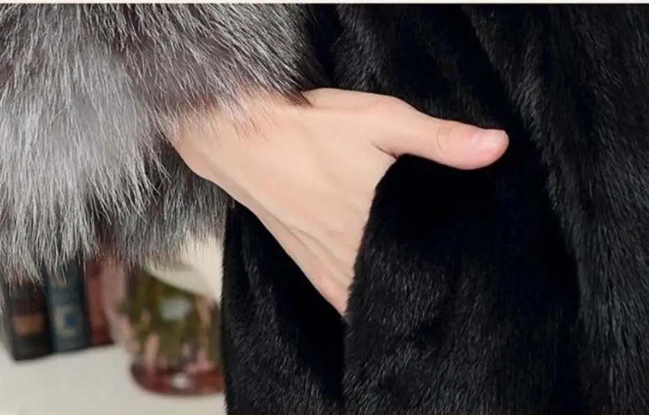 S/6XL Женская длинная куртка с воротником из искусственного лисьего меха Повседневная тонкая шуба из искусственного меха норки большой размер Лоскутная Женская зимняя верхняя одежда J273