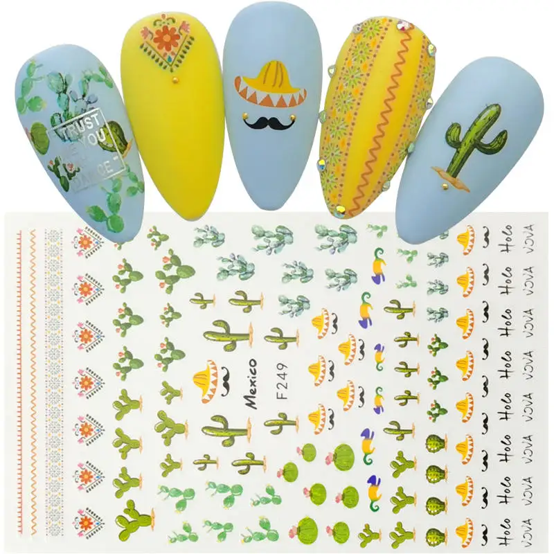 1 лист 3D наклейки для ногтей клейкие цветы листья геометрия фрукты десерт дизайны