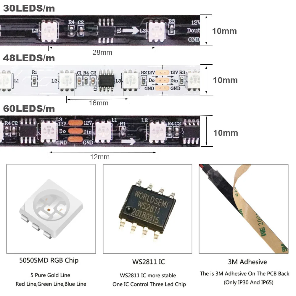 WS2811 Светодиодная лента модифицируемая умная RGB лампа WS2811IC внешний 1 IC-контроль 3