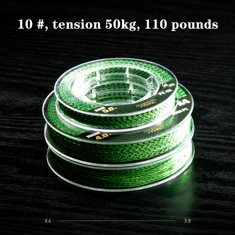 Немецкая рыболовная леска 100 м 8 прядей зеленые зернистые пятна ПЭ бесшовная