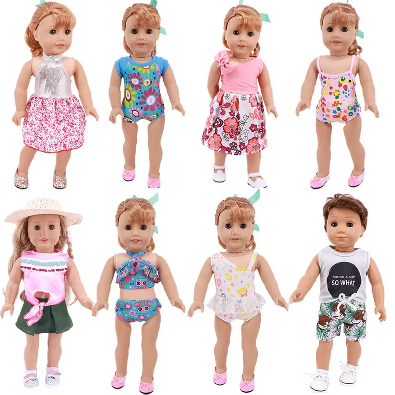 

8 видов на выбор 1, купальник, розовое платье, костюм подходит для 18-дюймовой американской девочки и 43 см куклы для новорожденных, аксессуары ...
