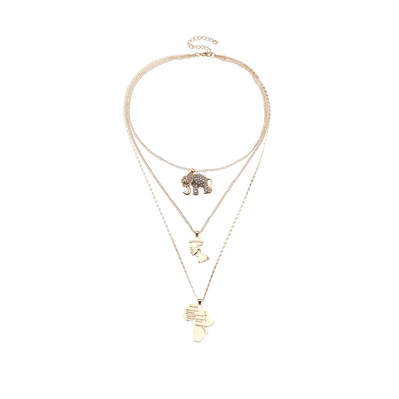 

Necklace for women The new personality multilayer sautoir alloy elephant map like necklace Pendants and necklaces