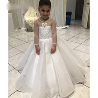 hot girls pink tulle ball gown girls birthday new year dresses wedding flower girl dresses 2021 with long sleeves