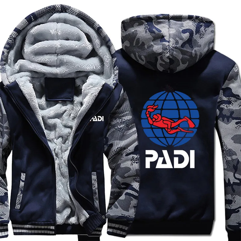 

2021 Scuba driver Padi Hoodies Camouflage sleeve Jacket Hoody Zipper Winter Fleece PADI Sweatshirt