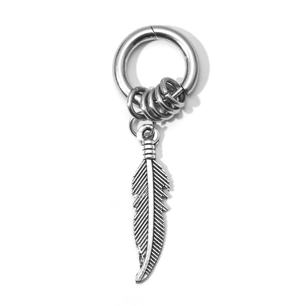 

Punk Vintage Design Leaf Hoop Earrings for Women Men Jewelry Accessories Black Stainless Steel Feather Earring Brincos