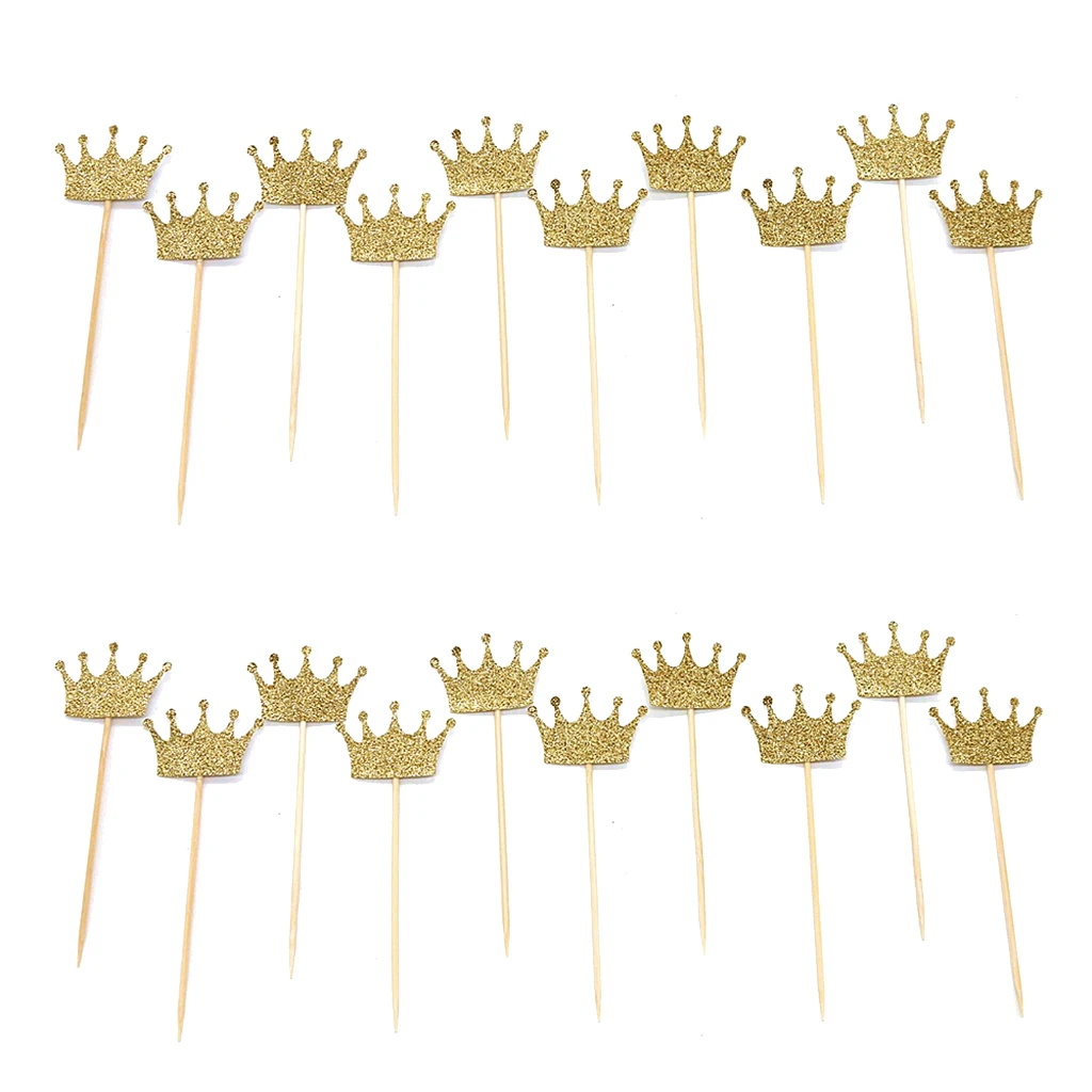 

20x Glitter Paper Cake Toppers Crown Cupcake Picks Dinner Party Ornament