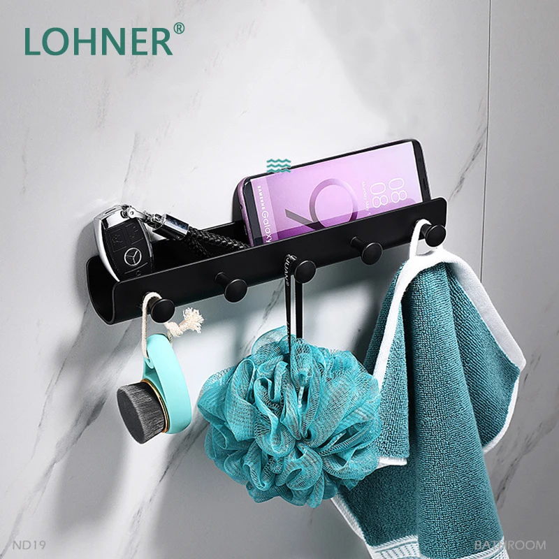 

Черный органайзер для ванной комнаты Lohner, полка для душа, крючок без отверстий, крючок для полотенец для ванной комнаты, новый креативный кр...