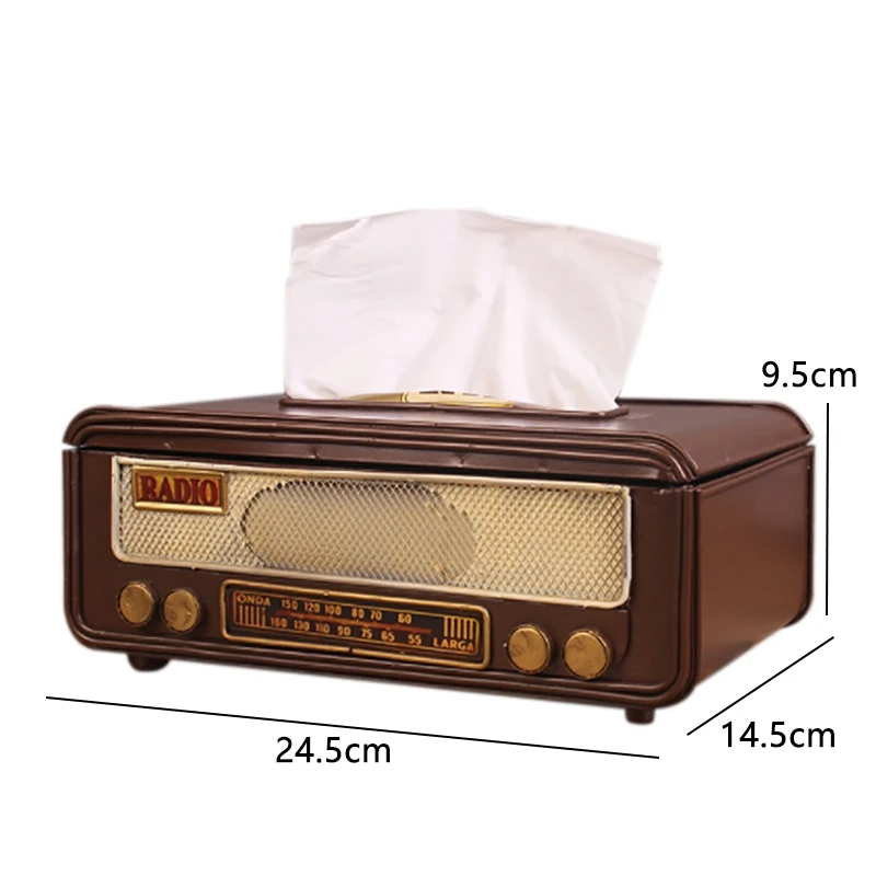 

Retro Radio Shape Tissue Box with Wall Mounted TPR Soft Flexible Toilet Brush Long Handle Anti-Rust WC Cleaner