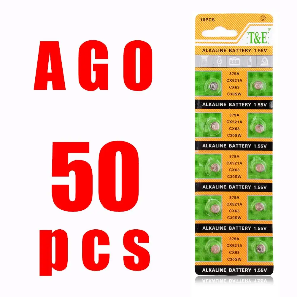 50 шт. щелочные батарейки AG0 LR521 1 55 в SR63 LR69 379A SR521SW D379 AG 0|Часовые батарейки| |