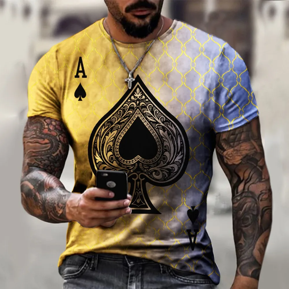 

2021 New T Shirt Men's Popular Poker Culture T-shirt Spade A Digital Printing Summer Outdoor Party Wear Oversize Tshirt 4XL XS