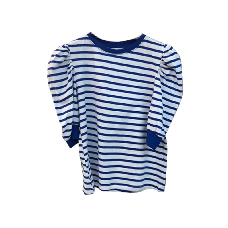 

Striped Women T-shirts Puff Short Sleeve O-neck Causal Top Tees Femme Korean 2021 Summer New T Shirt