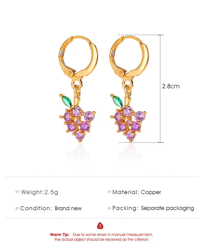 

2021 personality Fruit Crystal Peach Strawberry Grape Earrings for Women Party Wedding Jewelry