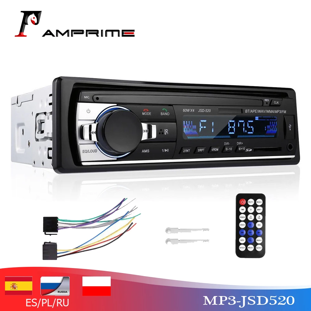 AMPrime 12 в 1 DIN Автомобильный Радио плеер Bluetooth Стерео FM MP3 USB SD AUX аудио