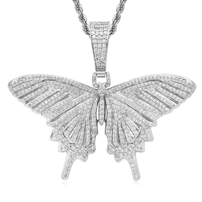 

Micro inlaid zircon Butterfly Pendant hip hop couple necklace accessories