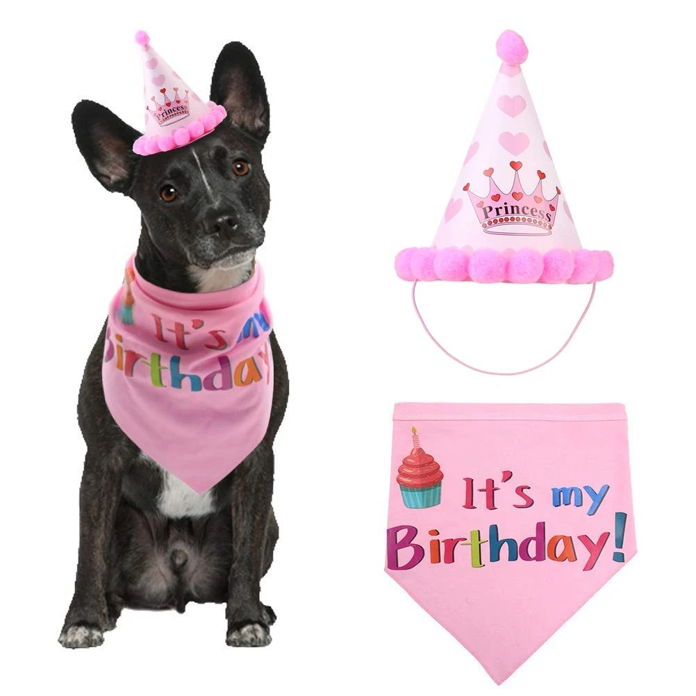 

Cute Pet Cat Dog Birthday Decor Happy Birthday Bandana Scarfs Party Hat Kitty Puppy Birthday Gifts Decorations