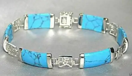 

Pretty Blue Turquoise Silver Fortune Lucky Link Bracelet