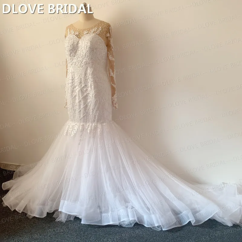 

Роскошные размера плюс свадебное платье с длинным рукавом Русалка свадебное платье завод Индивидуальный заказ Реальные фотографии