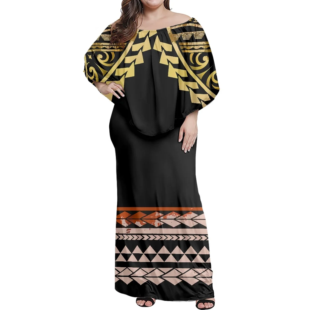 

Hawaii Floral Print Off Shoulder Midi Dress Women Slash Neck Elegant Dress 2021 Ladies Summer Plus Size Beach Party Dress Robes
