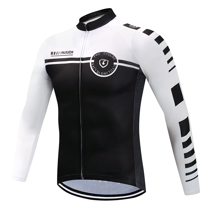 Мужские велосипедные Джерси с длинным рукавом белые черные защитой от пота