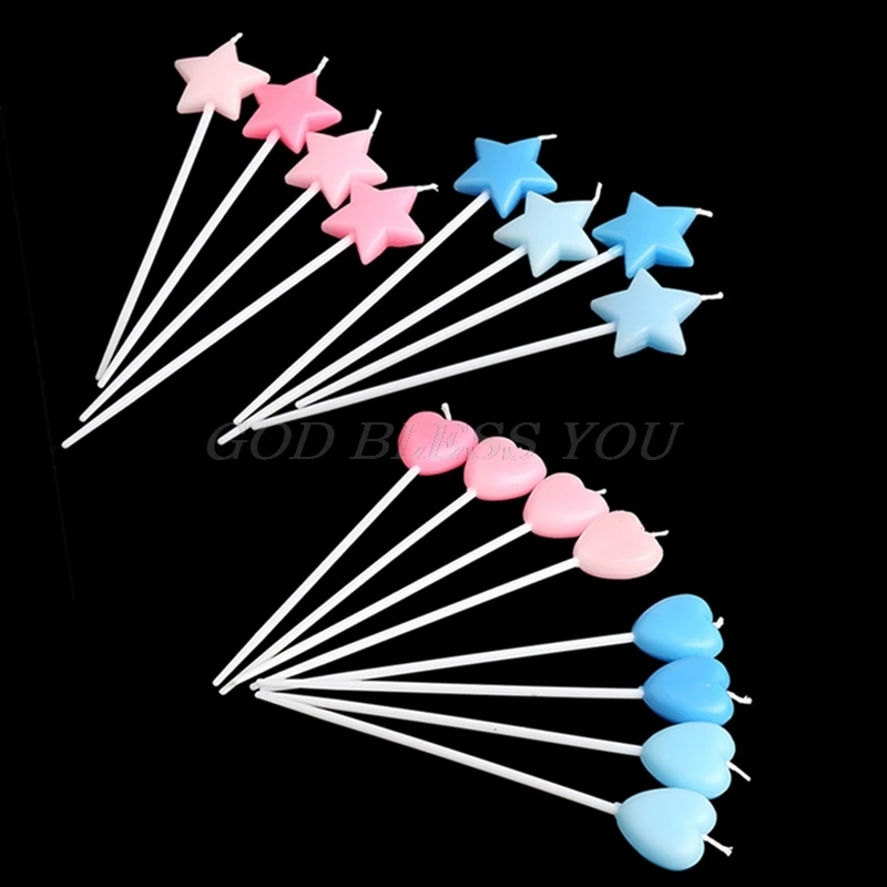 4 шт. свечки в форме сердца/звездочек свечи для торта на день рождения безопасная