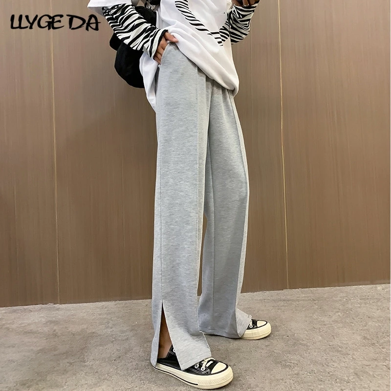 

Gray Sweatpants For Women Split Fork Trousers For Female 2021 Spring Baggy Fashion Women Sports Pants Balck Joggers Streetwear