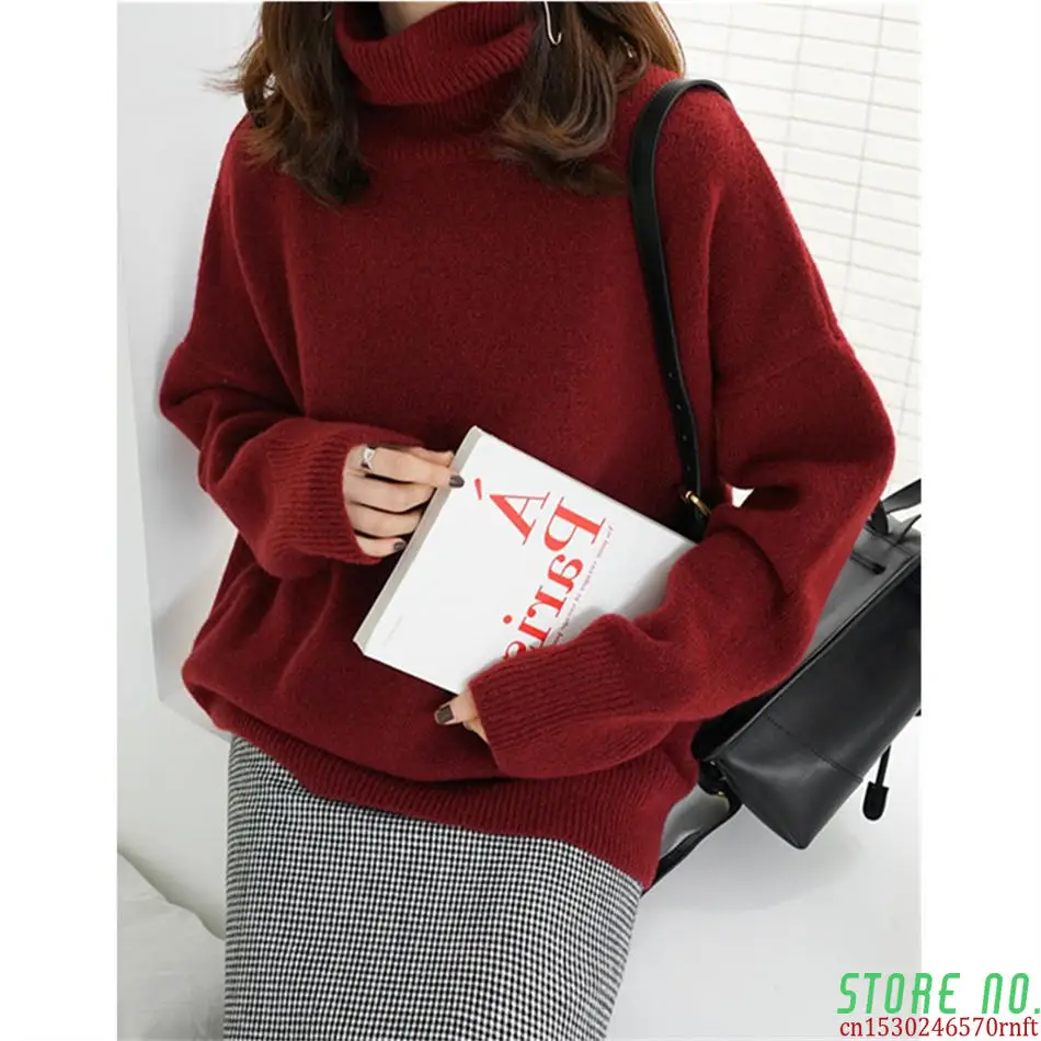 

Women's Wool Turtleneck Sweater Women Fall Winter New Short Loose Plus Size Pullover Lazy Knitted Top