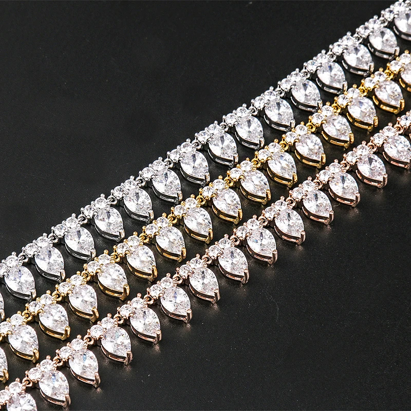 

2020 New Trendy Sparkling Pear Cut Cubic Zirconia CZ Crystal 16 Inch Tennis Collar Necklaces for Women or Men's Hiphop Jewelry