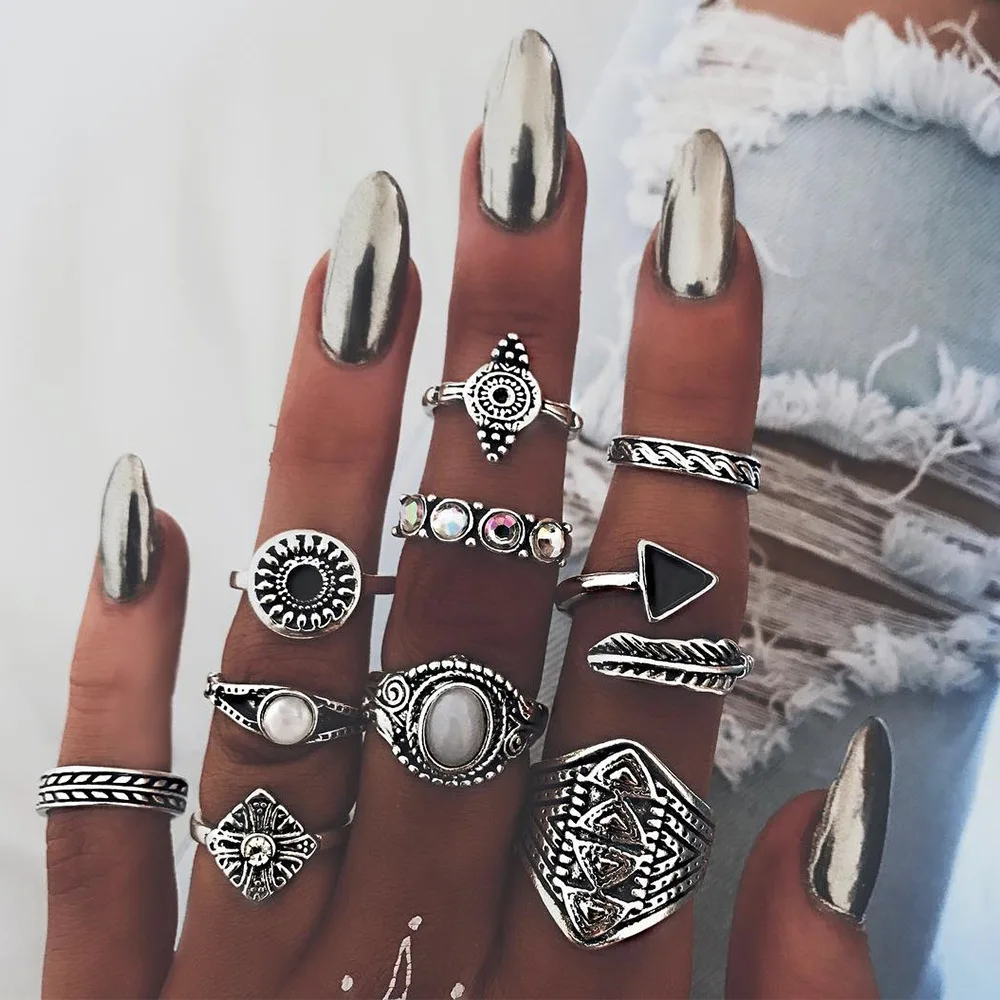 

Vintage Ethnic Wind Drop Oil Arrow Set of 10 Rings Women's Jewelry