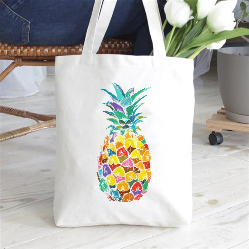 

Fashion Ladies Canvas Shopping Bag Leisure Large Eco female Handbag Music Pineapple Women Tote Bags Harajuku Girl Shoulder Bag