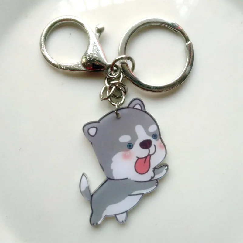 Серебристый Fashion Jewelry Pet Keychain Photo Cute dog parts glass convex photo keychain acrylic metal chain keychain fashion accessories - Цвет: Серебристый