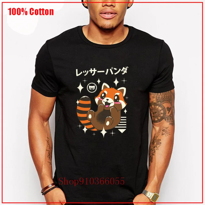 Мужская футболка Kawaii с красной пандой 100% хлопок круглым вырезом изображением