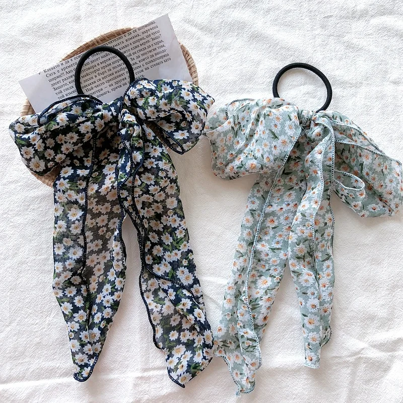 

Cute Daisy Print Floral Print Hair Ties Elastic Ponytail Holder Sweet Rubber Band Elegant Bow Hair Band Scrunchy Girls Headwear