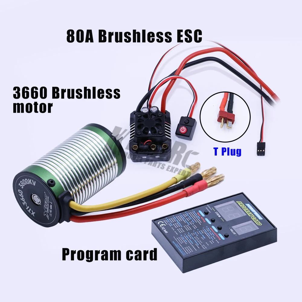 T plug 1 шт. MAX10 SCT RTR 80A бесщеточный ESC+ X-TEAM 3660 3800KV набор бессенсорных моторов+ светодиодный модуль для 1/10 RC автомобилей - Цвет: T plug