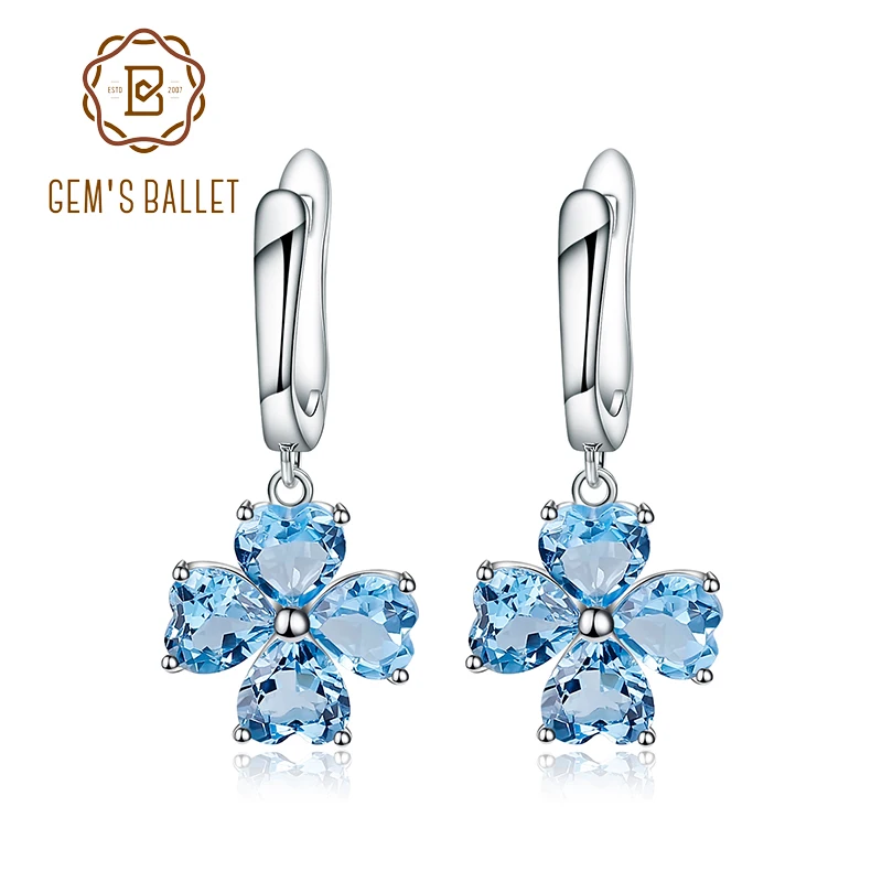 

GEM'S BALLET 0.95ct Natural Swiss Blue Topaz Genuine 925 Sterling Silver Drop Earrings Women Luxury Fine Jewelry New