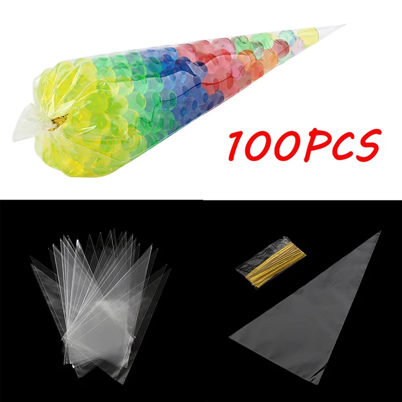 100 шт./пакет прозрачная целлофановая упаковочная сумка с перевязку вечерние