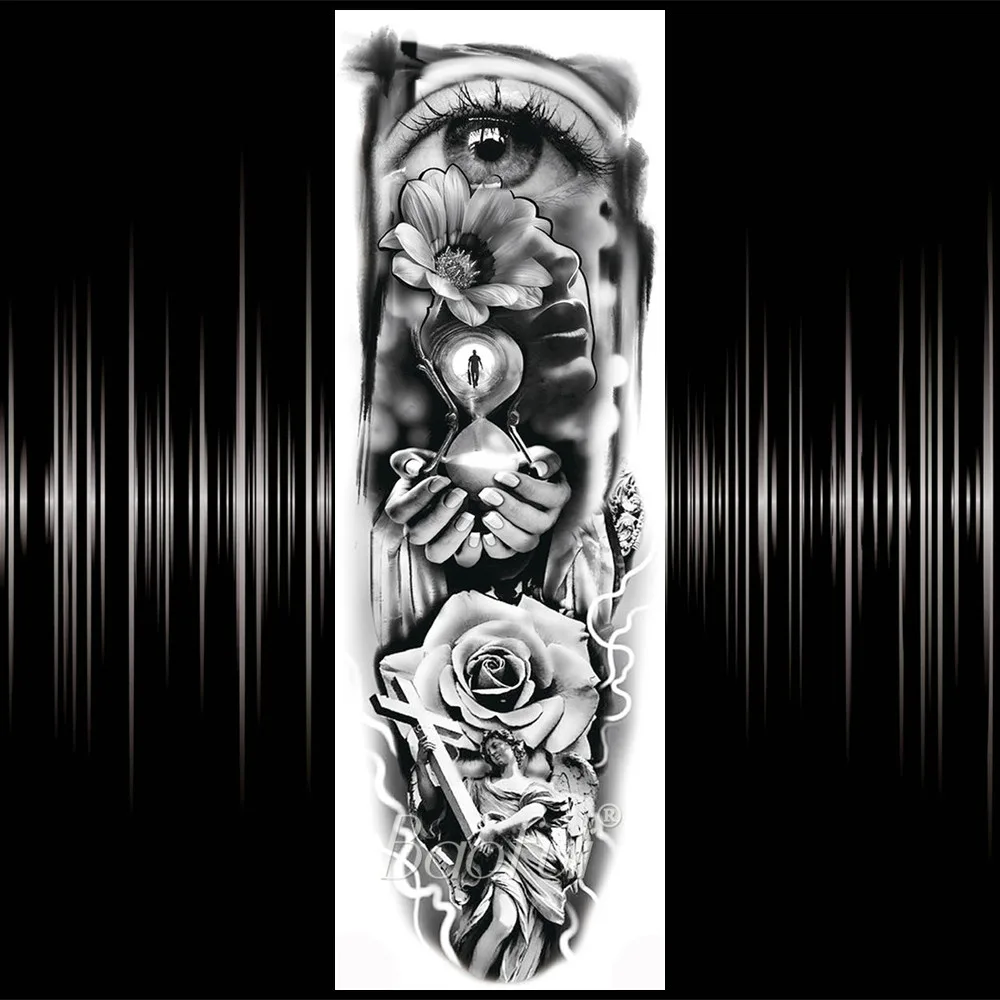 Черный эскиз полный цветок рука соблазнительные татуировки для женщин и мужчин 3D