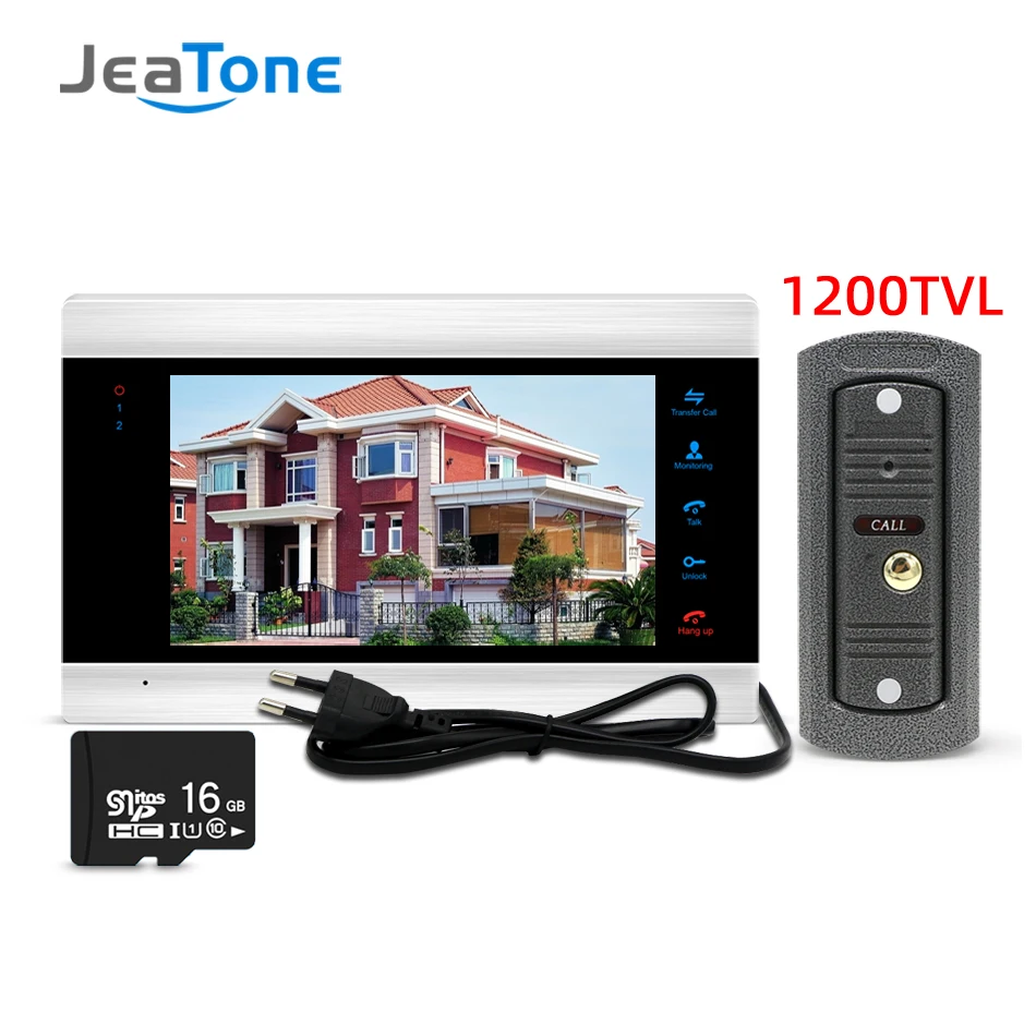 P201B1M706S1-16G-EMB Jeatone видео дверной звонок видеодомофон 7 дюймов монитор 1200TVL дверной Звонок камера 32G карта памяти видеодомофон комплект - Цвет: P201B1M706S1-16G-EMB